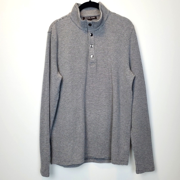 Michael Kors Gray Stripe Men's Snap Button‎ Pullover Sweater Large - Picture 1 of 12
